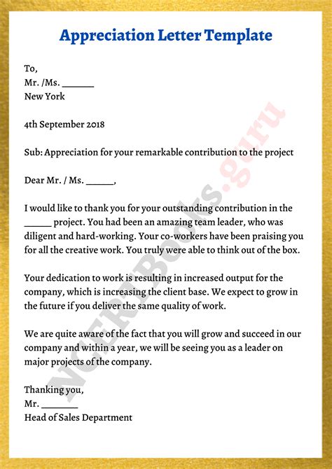 Letter Of Appreciation Template