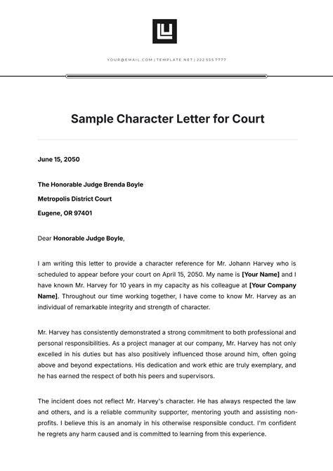 Letter Of Character For Court Template