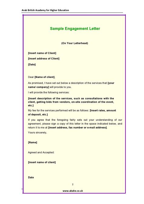 Letter Of Engagement Template