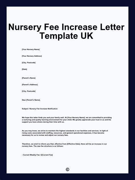 Letter Of Fee Increase Template