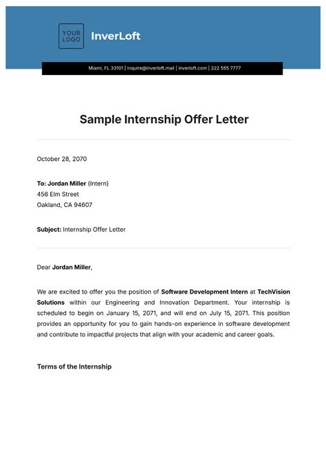 Letter Of Intent Internship Template