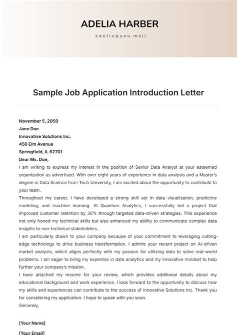 Letter Of Introduction Template For A Job