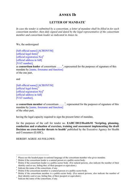 Letter Of Mandate Template