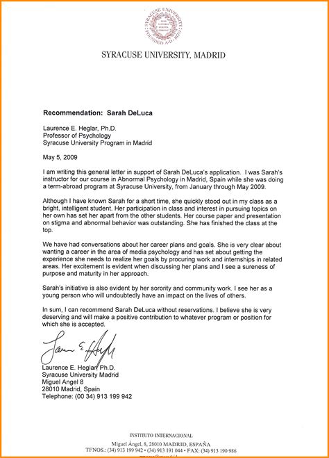 Letter Of Recommendation Template For Masters Program