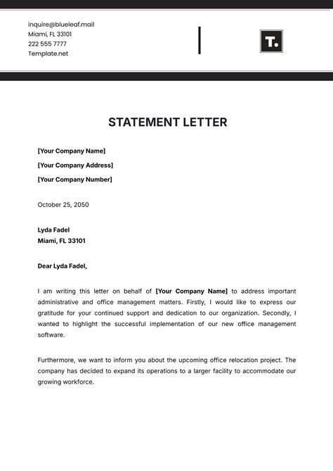 Letter Of Statement Template