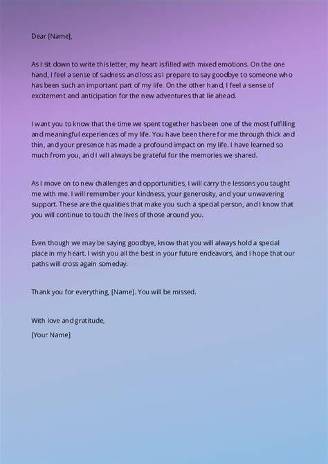 Letter saying goodbye when moving away
