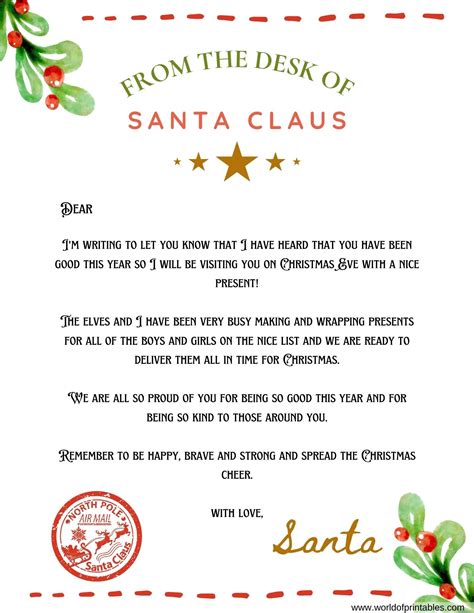 Letters From Santa Templates To Print For Free