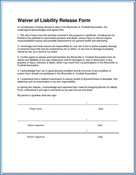 Liability Release Form Template