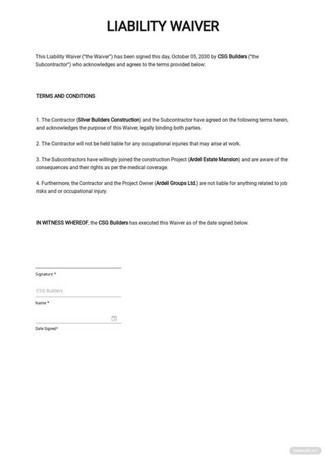 Liability Release Waiver Template