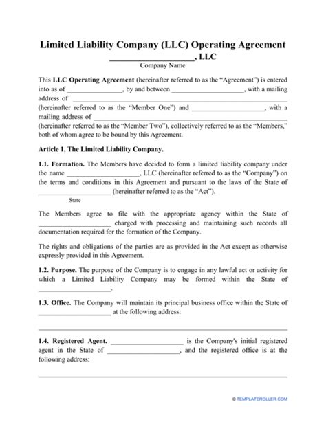 Limited Liability Company Operating Agreement Template