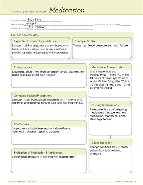 Lisinopril Ati Medication Template
