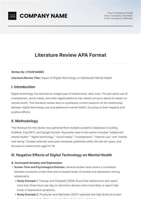 Lit Review Template Apa