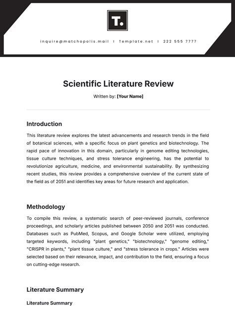 Literature Review Template Science