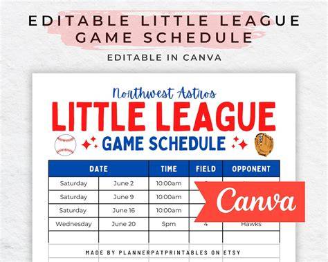 Little League Schedule Template