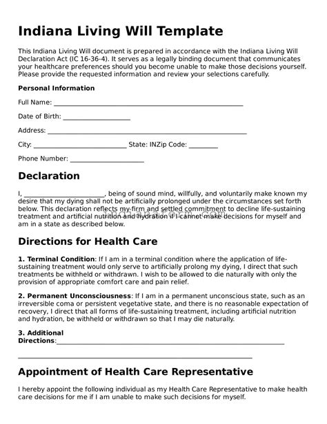 Living Will Template Indiana