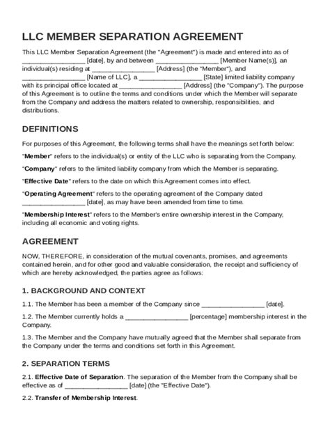 Llc Member Separation Agreement Template