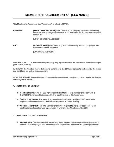Llc Membership Agreement Template