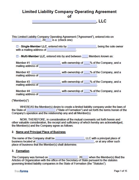 Llc Operating Agreement Free Template