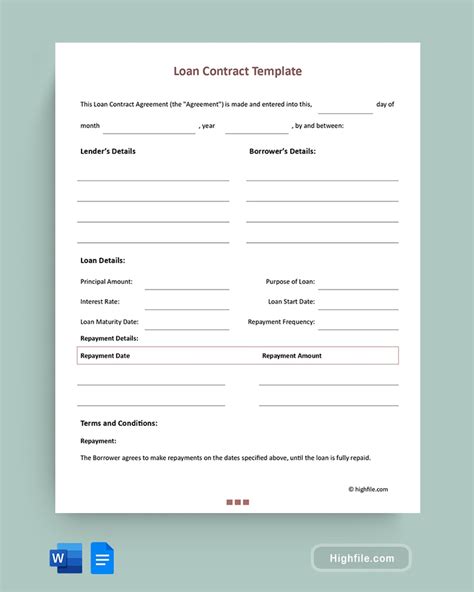 Loan Contract Template Word