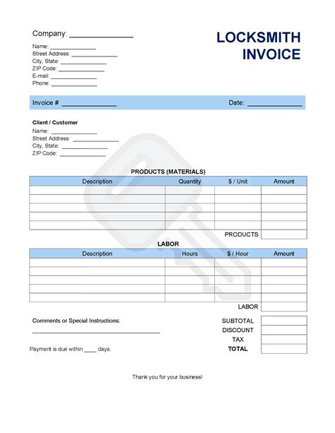 Locksmith Invoice Template