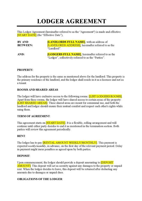 Lodger Contract Template