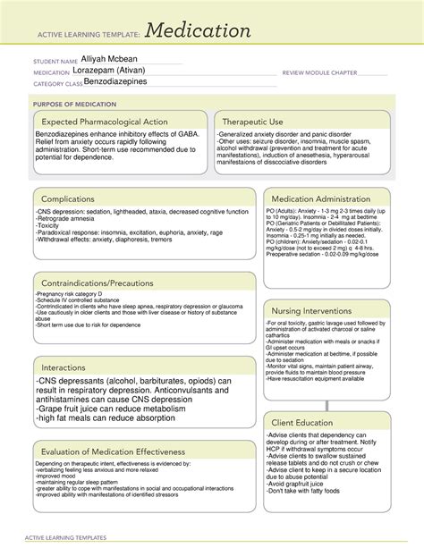 Lorazepam Ati Medication Template