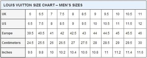 Louis Vuitton Size Chart Shoes