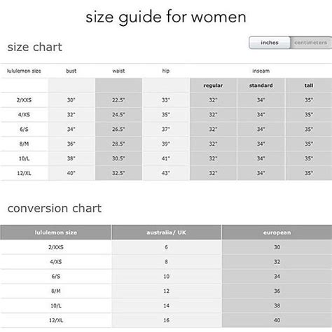 Lulu Mens Size Chart