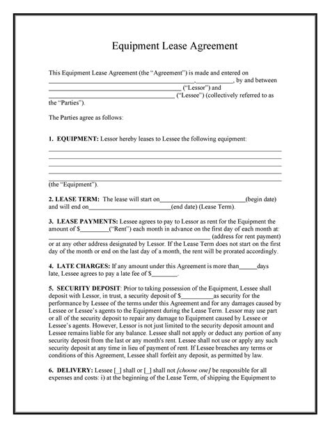 Machine Rental Agreement Template