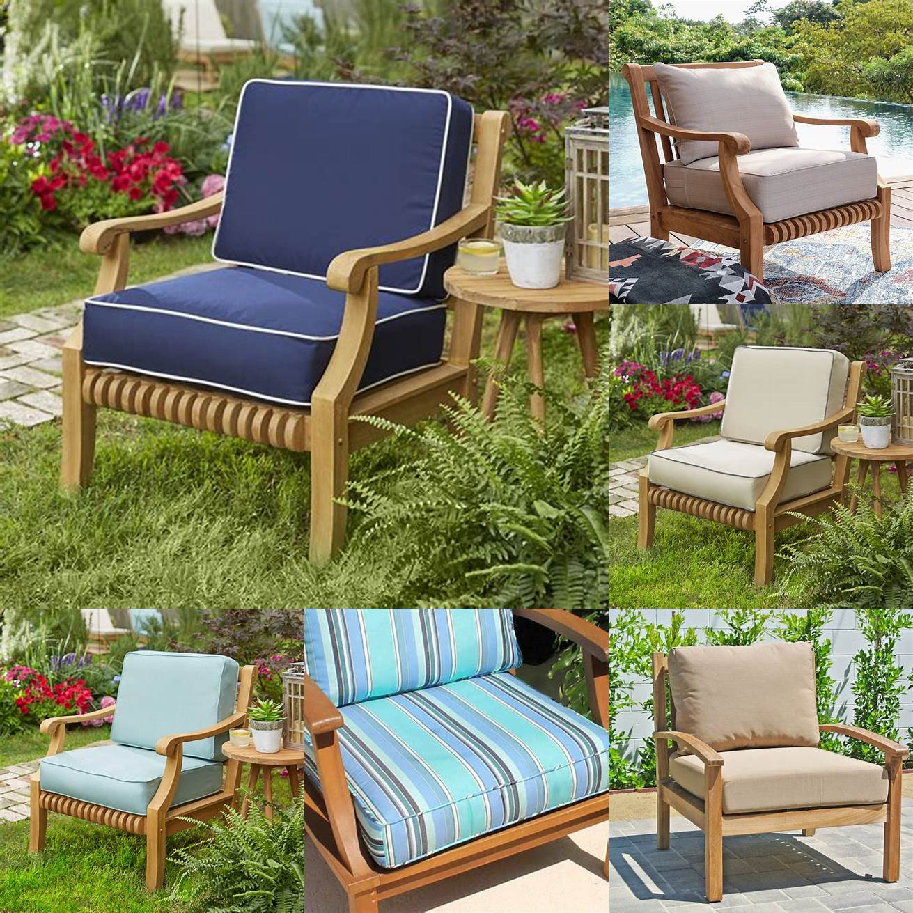 Madera Teak Sunbrella Outdoor Furniture Cushions on a Chair