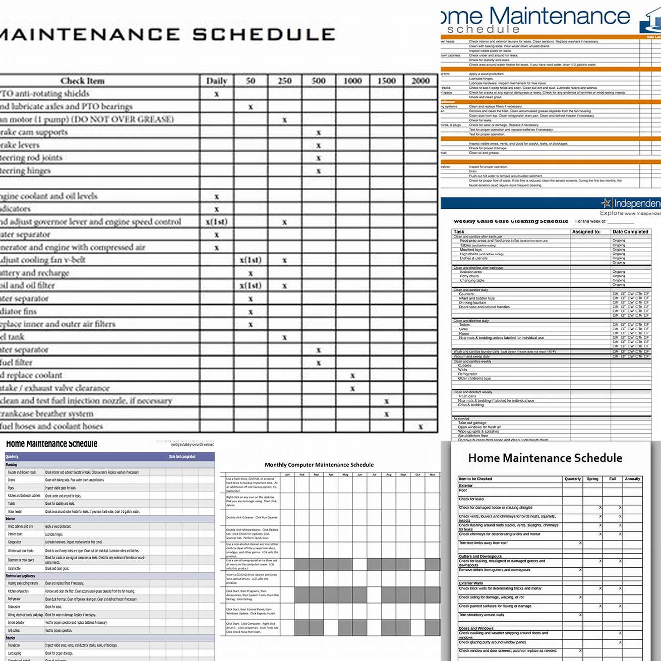 Maintenance schedule