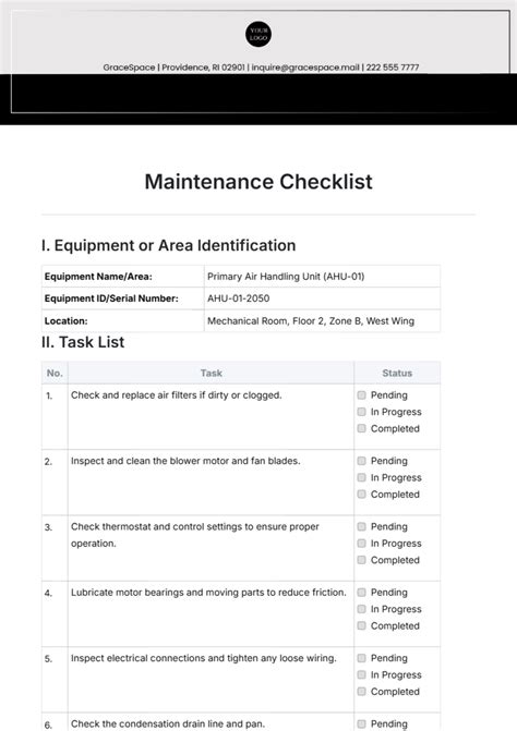 Maintenance Checklist Templates