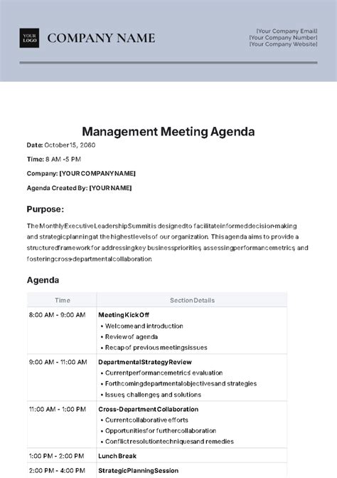 Management Agenda Template