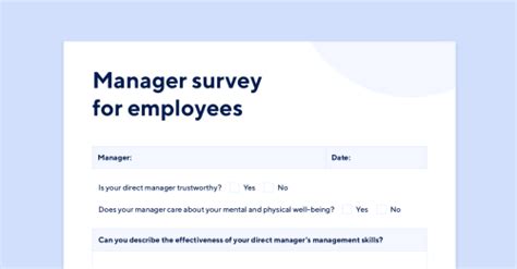 Manager Survey Questions For Employees Template