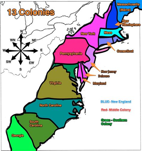 Map Of The Thirteen Colonies Printable