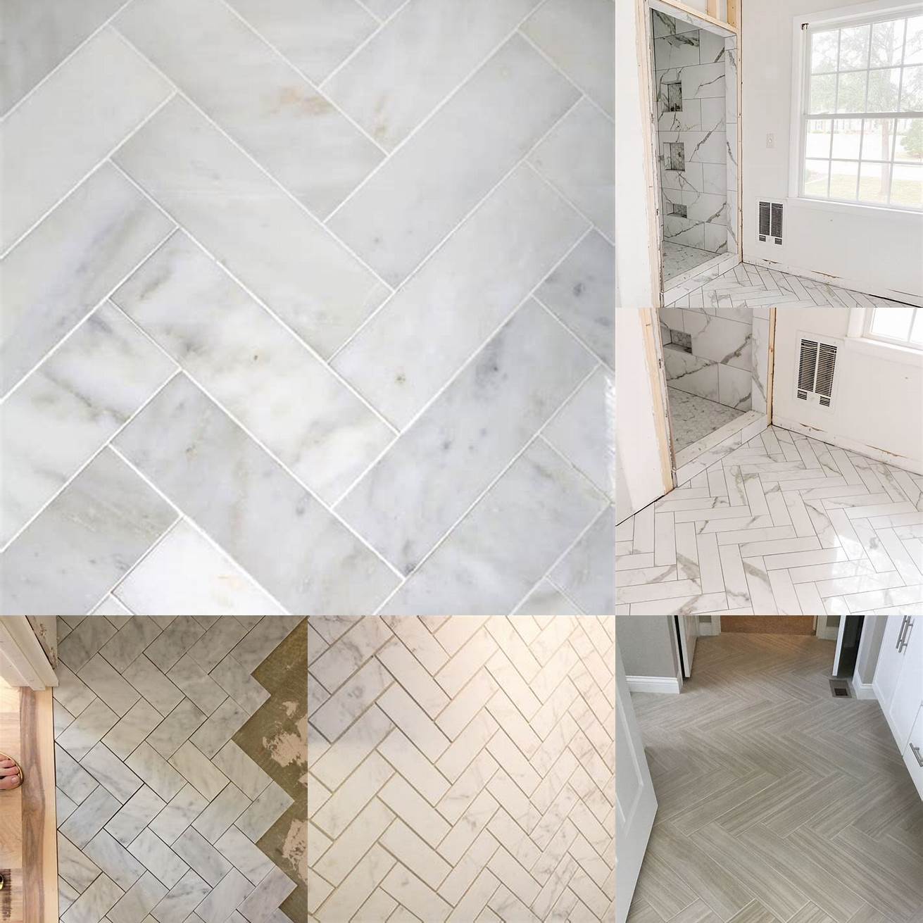Marble tiles with a herringbone pattern
