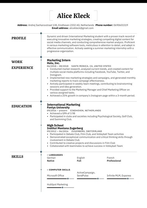 Marketing Intern Resume Template