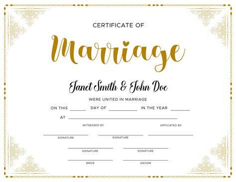 Marriage Certificate Template Printable