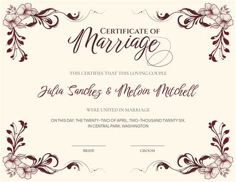 Marriage Certificate Template Word