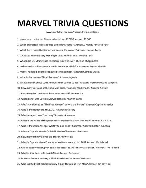 Marvel Movie Trivia Questions And Answers Printable 2019
