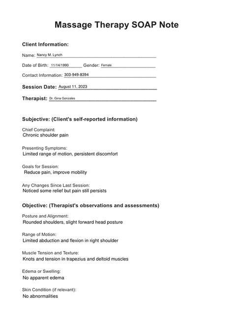 Massage Therapy Soap Notes Template