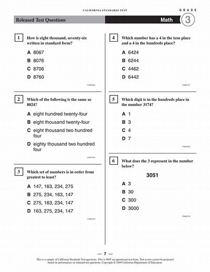 Math Tests For 3rd Graders Printable