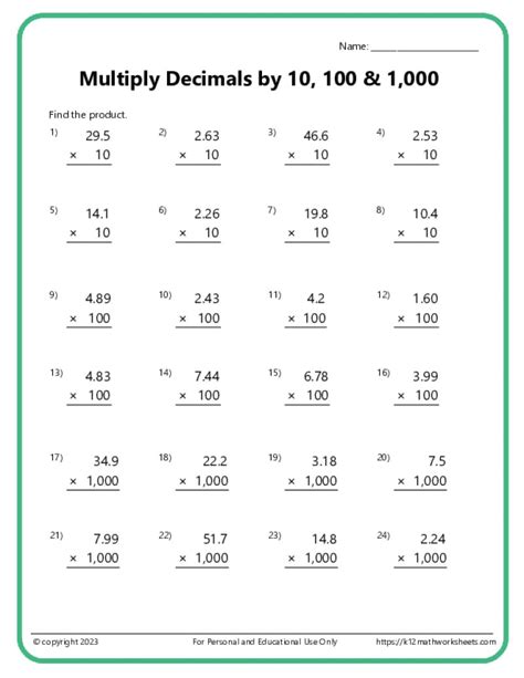Mathfree Printable Math Worksheets Multiplying And Dividing Decimals