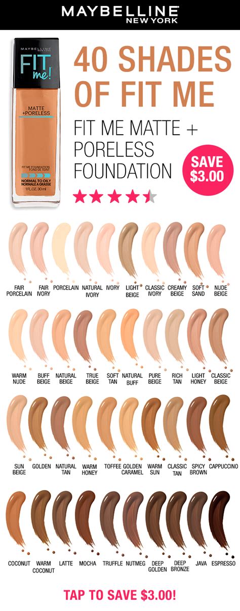 Maybelline Fit Me Foundation Shade Chart