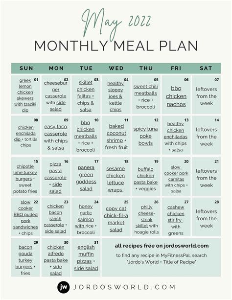 Meal Prep Calendar Template