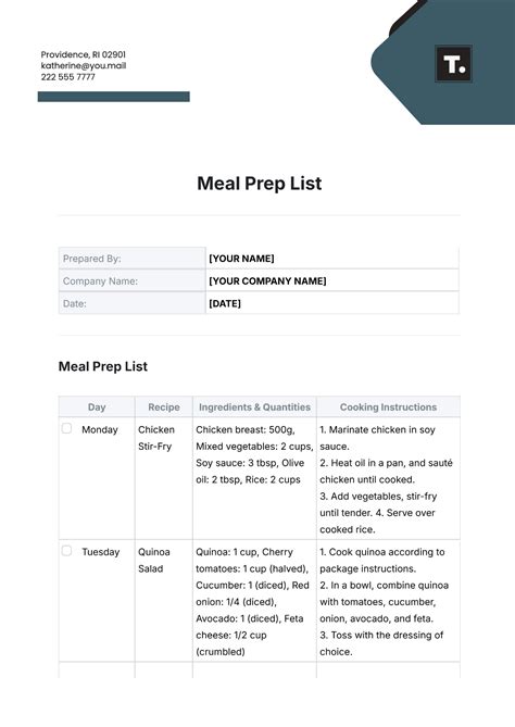Meal Prep List Template