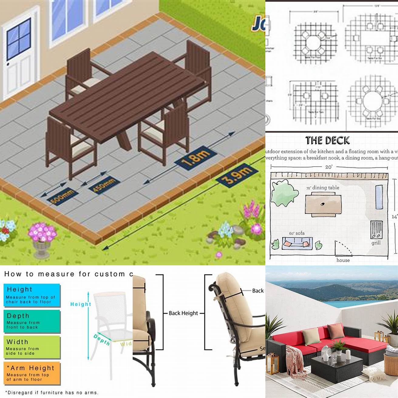 Measure the size of your patio area to determine the size of furniture sets that will fit