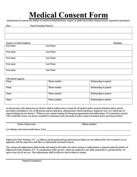Medical Consent Form Free Printable