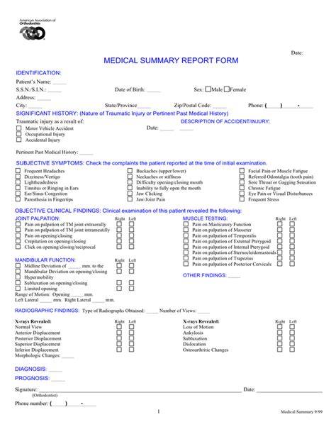 Medical Summary Report Template