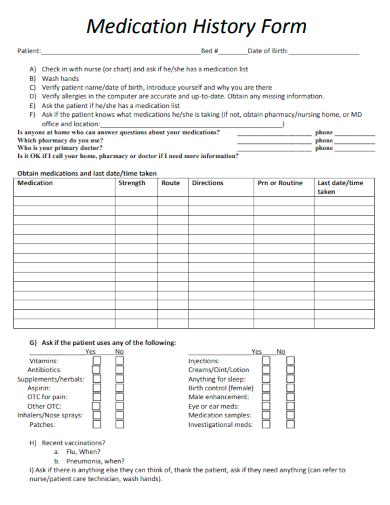 Medication History Form Templates